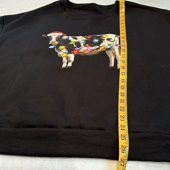 SHEIN Christmas Lights Cow Black Sweatshirt Plus Size XL - Picture 5 of 8